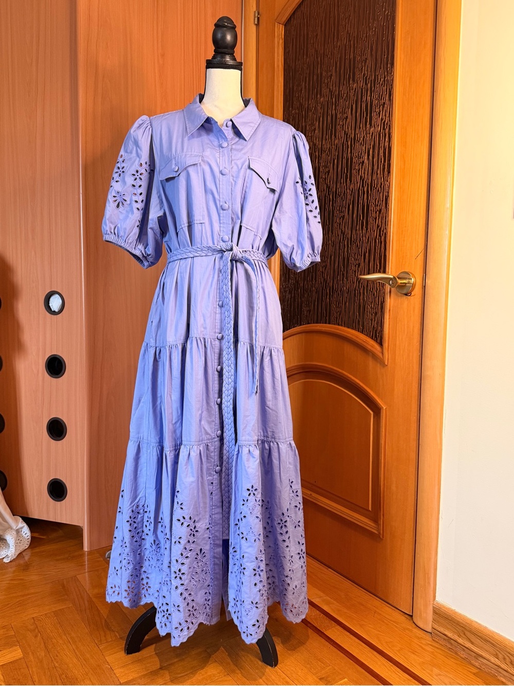 Derek Lam Lavender Eyelet Shirt cotton Maxi Dress Sz 18